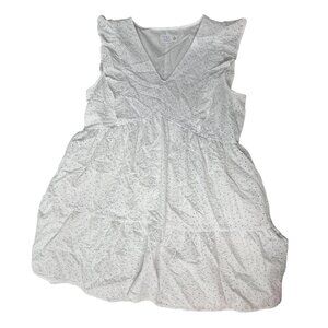 Time And Tru Womens White Eyelet Sleeveless Tiered Dress